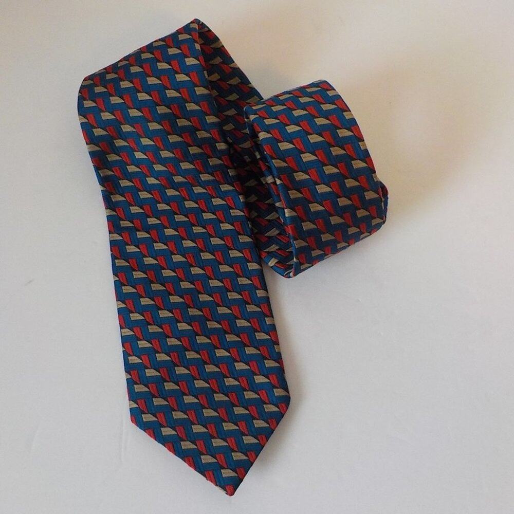 Vintage Neck Tie Prince Consort Golden Clasp Blue Red Beige 54" x 3.5" Polyester